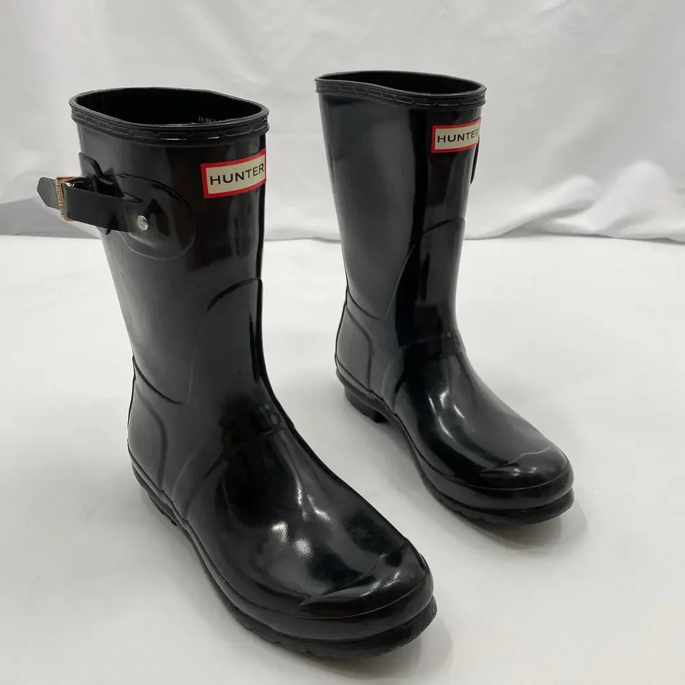 Hunter black gloss short rain‎ boots